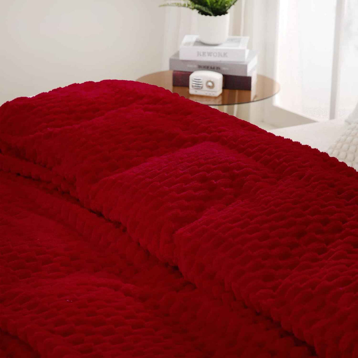 Red Jacquard Fleece Throw Blanket