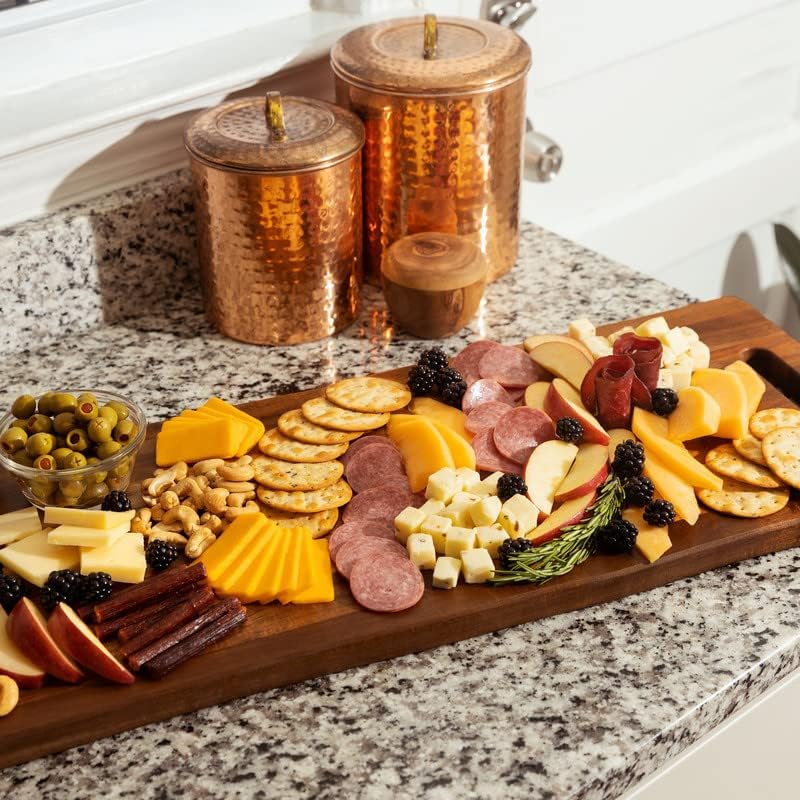 Large Acacia Serving Board with Handles, 36 x 12 Inch Rectangular