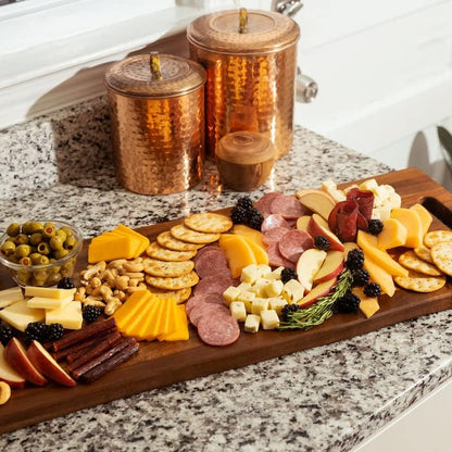 Large Acacia Serving Board with Handles, 36 x 12 Inch Rectangular