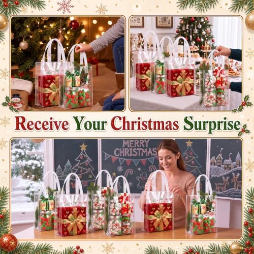 Pajean 25 Pcs Christmas Plastic Gift Bags with Handles, Snowflake