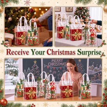 Pajean 25 Pcs Christmas Plastic Gift Bags with Handles, Snowflake