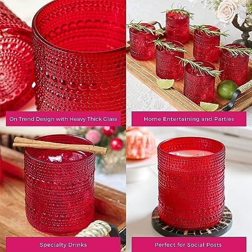 Kate Aspen Retro Arch Floral Red Drinking Glasses Set of 6, 10 oz