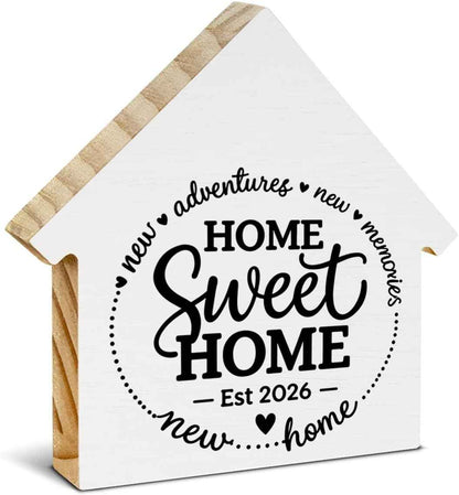 2026 Housewarming Gifts New Home Gift Ideas Wooden Sign, Sweet Home House Shaped Block Sign, House Warming Decor for Living Room Desk Table Shelf
