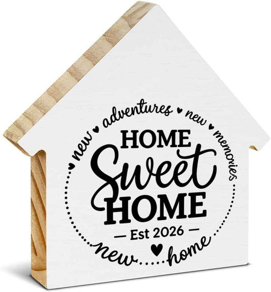 2026 Housewarming Gifts New Home Gift Ideas Wooden Sign, Sweet Home House Shaped Block Sign, House Warming Decor for Living Room Desk Table Shelf