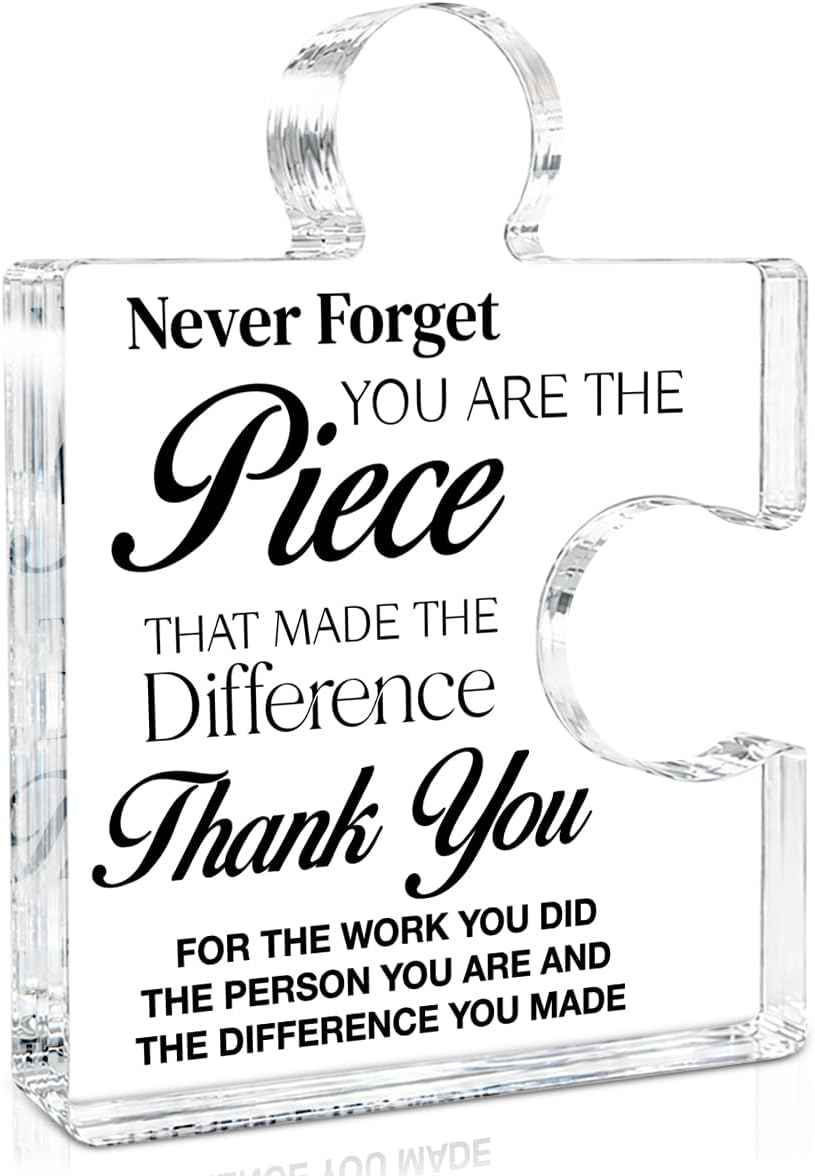 Thank You Appreciation Gifts for Coworkers, Retirement Goodbye Gift for Coworkers Colleagues Employees, Never Forget You Are the Piece That Made the Difference Acrylic Puzzle Piece Plaque Office Decor