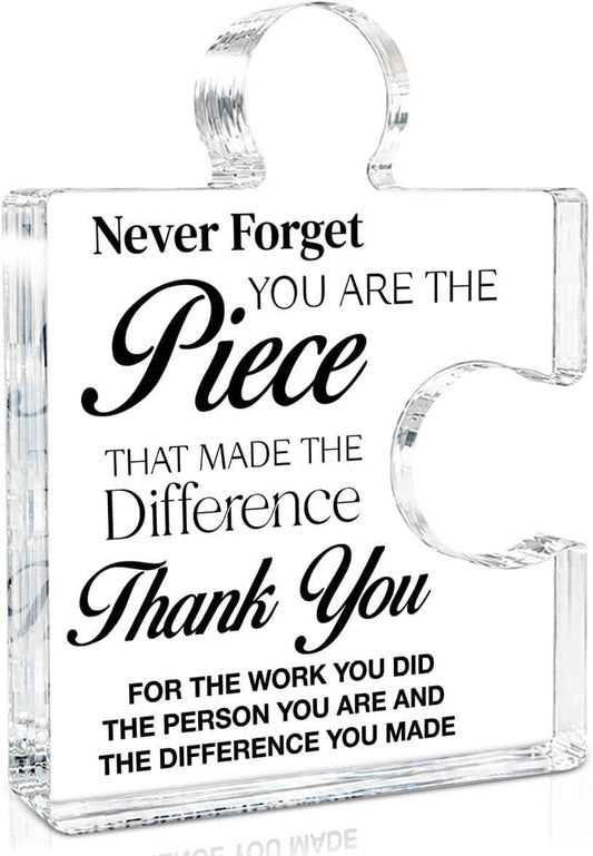 Thank You Appreciation Gifts for Coworkers, Retirement Goodbye Gift for Coworkers Colleagues Employees, Never Forget You Are the Piece That Made the Difference Acrylic Puzzle Piece Plaque Office Decor