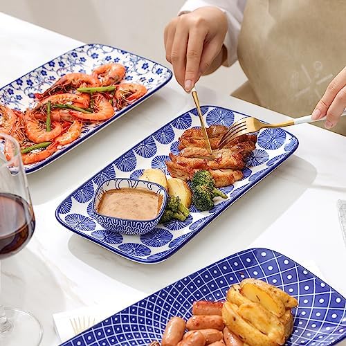 Selamica Ceramic 12 Inch Serving Platters Set of 4, Vintage Blue