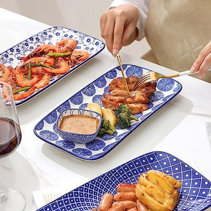 Selamica Ceramic 12 Inch Serving Platters Set of 4, Vintage Blue