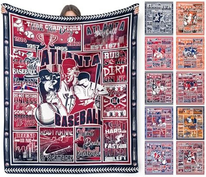 Atlanta Baseball Blanket City Team Color Plush Cozy Throw Gifts