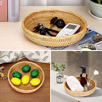 Hipiwe 9.9" Round Key Basket Bowl for Entryway Table Handwven Rattan