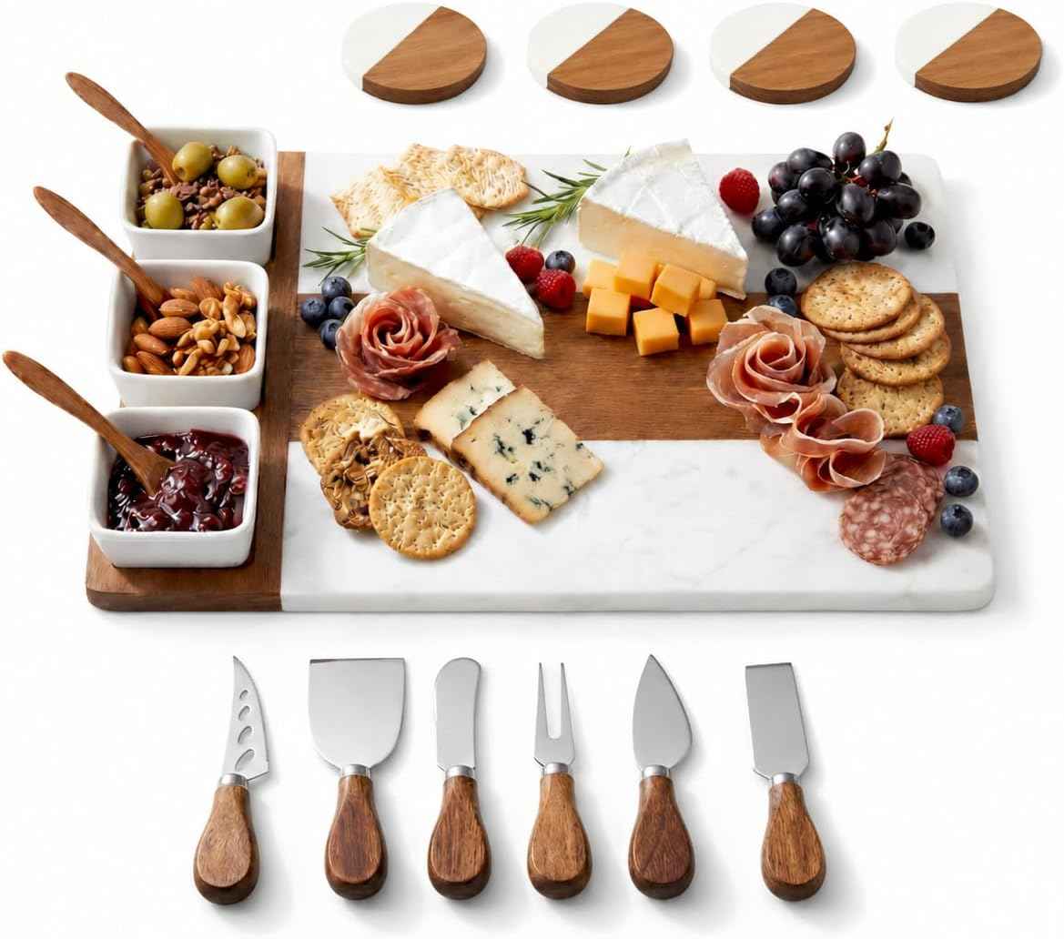 Charcuterie Boards Gift Set - Acacia Wood Cheese Board Set Charcuterie Tray & Serving Platter for Hosting & Entertaining, Bridal Shower Gifts for Women, Gifts for Home, Wedding & Birthday