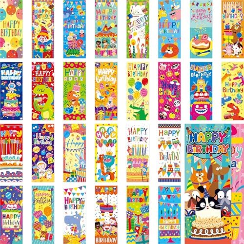 120 PCS Happy Birthday Bookmarks, 30 Unique Designs Double-Sided Read
