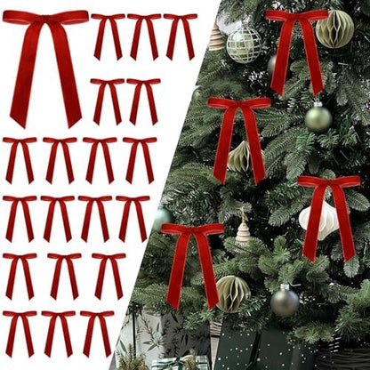 24Pcs Velvet Bows for Christmas Tree, Christmas Bows Ornaments