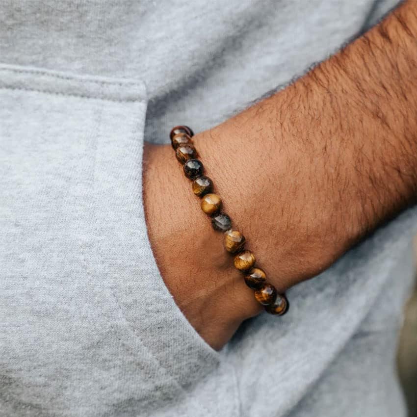RANKEEF Tiger Eye Bracelet For Men 8MM Natural Stone Beads Bracelet