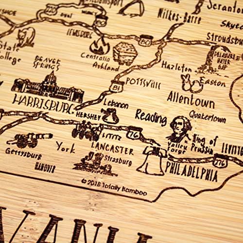 Totally Bamboo A Slice of Life Pennsylvania Engraved Map Cutting Board
