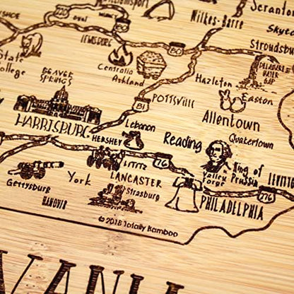 Totally Bamboo A Slice of Life Pennsylvania Engraved Map Cutting Board