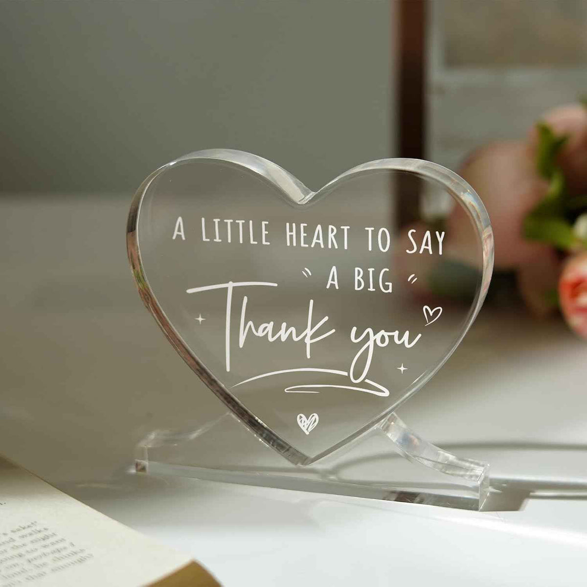 Thank You Gifts for Women, Men, Teacher Appreciation Gifts | Administrative Professional Day, Heart-Shaped Acrylic Desk Decor, Volunteer Nurse Employee Coworker Boss Appreciation