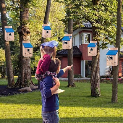 Dreyoo 2 Pack Bluebird House for Outside, Blue Roof, Wood