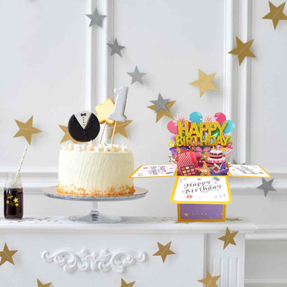 ROBBEAR Happy Birthday Pop Up Card with Birthday Age Design, DIY Card Highlight Birthday Milestone, 3D Birthday Gift Box with Detachable and Free Combination Numbers, A Unique Card for Daughter, Son, Mom, Dad, Friend