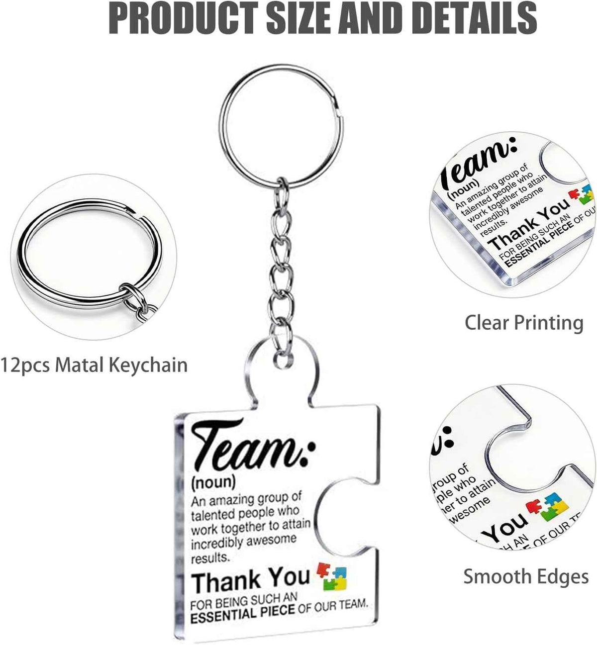 12Pack Employee Appreciation Gifts Bulk Acrylic Keychain | Team Gifts for Employees Coworkers, Thank You Essential Puzzle Piece Office Decor for Coworker Employee Staff