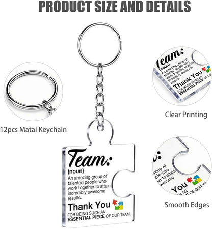 12Pack Employee Appreciation Gifts Bulk Acrylic Keychain | Team Gifts for Employees Coworkers, Thank You Essential Puzzle Piece Office Decor for Coworker Employee Staff