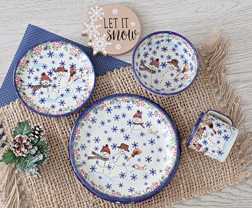 Blue Rose Polish Pottery - Blue Snowflake Friends Dinner Plate - 10"