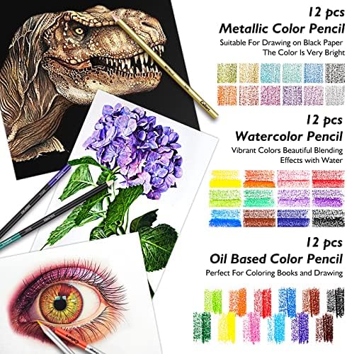 Caliart 176PCS Art Supplies Sketching Kit, 100 Sheets 3-Color Sketch