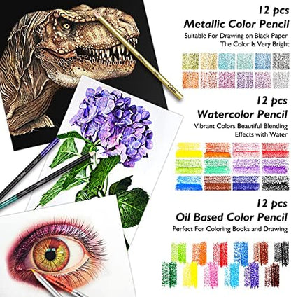 Caliart 176PCS Art Supplies Sketching Kit, 100 Sheets 3-Color Sketch
