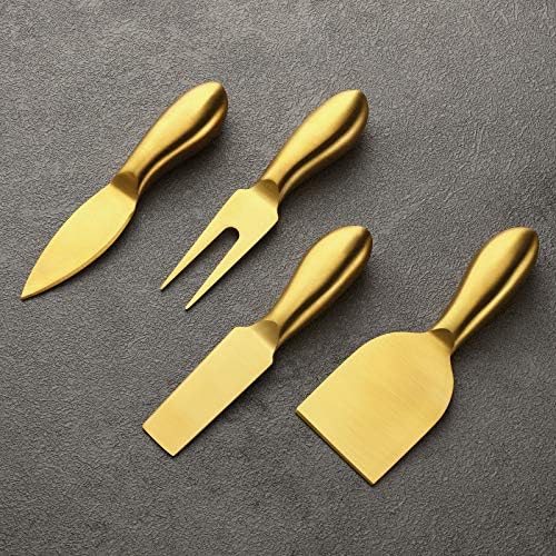 Patelai 4 Pcs Gold Cheese Knives Set Stainless Steel Knife for