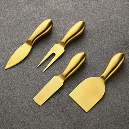 Patelai 4 Pcs Gold Cheese Knives Set Stainless Steel Knife for