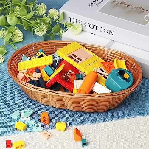 12 Pack Oval Poly Wicker Basket, 10.6x7.9x2.4 Inch Poly Wicker Bread
