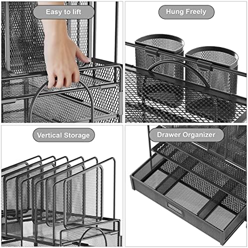 Marbrasse Desk Organizers, 4-Tier Mesh Desk File Organizer with 5