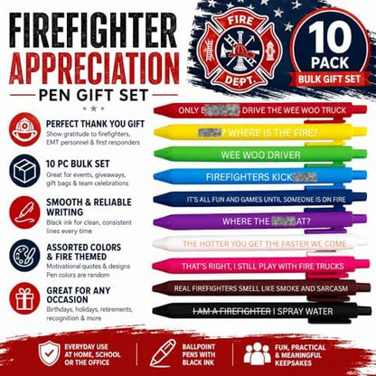 10PC Firefighter Appreciation Gifts Pen Set Ballpoint Writing Pens