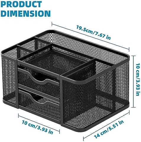 Marbrasse Mesh Desk Organizer, Pen Organizer with 2 Drawer