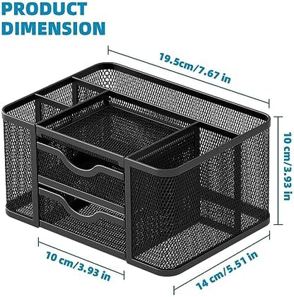 Marbrasse Mesh Desk Organizer, Pen Organizer with 2 Drawer