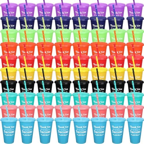 Dandat 80 Pcs Thank You Cups 16 Oz Tumbler with Straw Lid 10 Colors