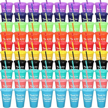 Dandat 80 Pcs Thank You Cups 16 Oz Tumbler with Straw Lid 10 Colors