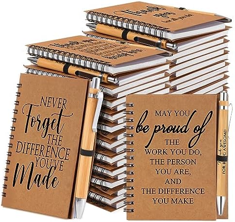 Honoson 40 Sets Inspirational Spiral Notebooks with Bamboo Pens