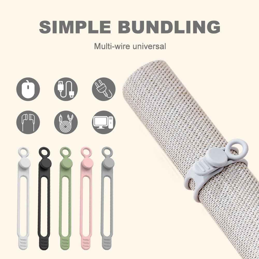 Data Cable Organizer, 2025 New Silicone Cable Tie, Multipurpose Cable Holder for Office and Home, Adjustable Wire Bundling Strap for Electronics, Flexible Cord Organizer for Students and Home (30)