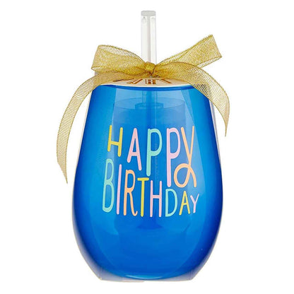 slant collections Birthday Gifts Stemless Wine Glass & Push-Pop Confetti Popper Gift Set, 2-Piece, Happy Birthday