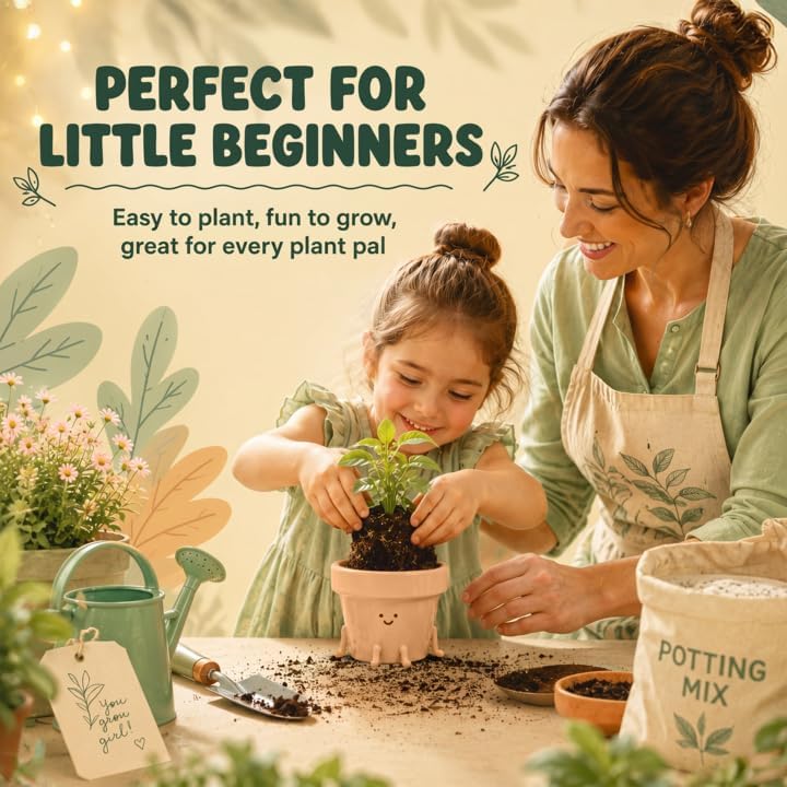Original Earthlings Sitting Small Plant Pot, Cute Pots for Plants