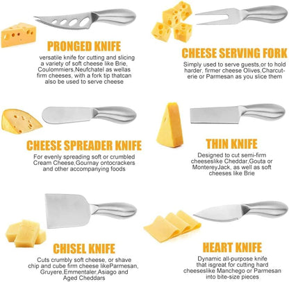 Stainless Steel Cheese Tool Set - 6 Piece Cheese Knife Set - Cut