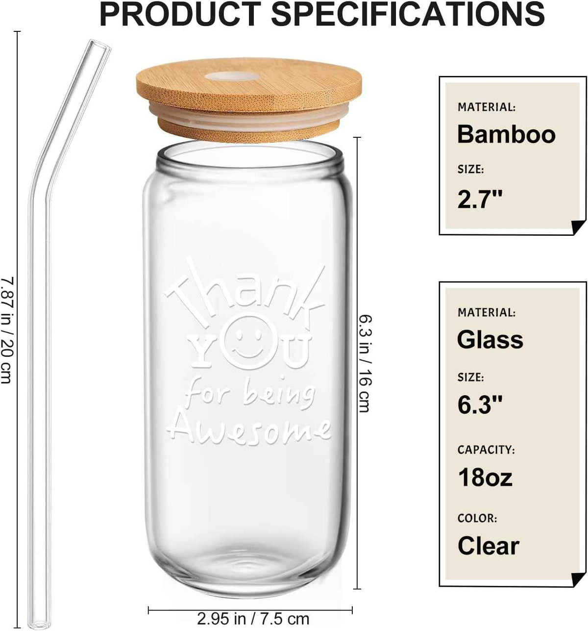 Frerdui Thank You Gift for Women Men, Teacher Appreciation Gifts, Employee Appreciation Gift for Coworkers, Thank You for Being Awesome Glass Cup for Teacher, Nurse | Appreciation Gifts for Coworkers, 16oz Thank You for Being Awesome Glass Cup with Lid...