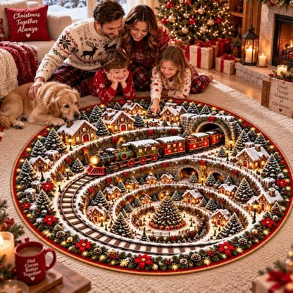 IZI POD 3D Snowy Town Christmas Round Rug, 3D Rugs Optical Illusion