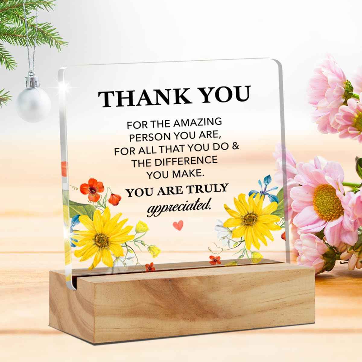 Thank You Appreciation Gifts for Women Coworkers Sign Desk Decor | Inspirational Gifts for Employee, Teacher, Boss, Nurse, Hostess Mom, Thankful Home Office Desk Decor, Acrylic, 4 x 4 Inches