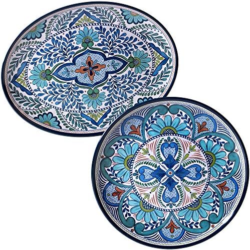 Talavera Melamine Platter Set of 2, Multicolor Decorative Serving
