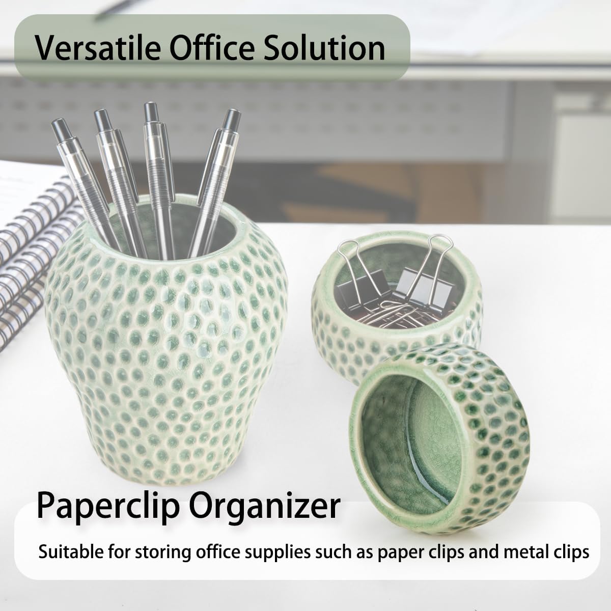 Strawberry Ceramic Pen Holder & Paper Clip Tray Set of 2