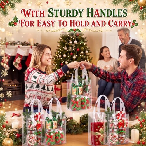 Pajean 25 Pcs Christmas Plastic Gift Bags with Handles, Snowflake