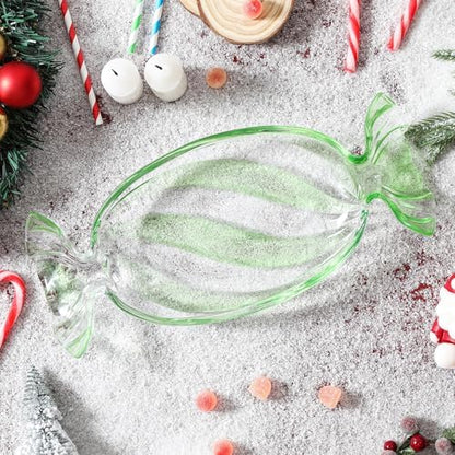 Christmas Candy Glass Plate, Christmas Theme Serving Tray for Holiday