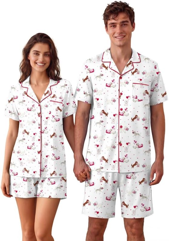 Ekouaer Matching Pajamas for Couples Short Sleeve Pjs 2 Piece Lounge